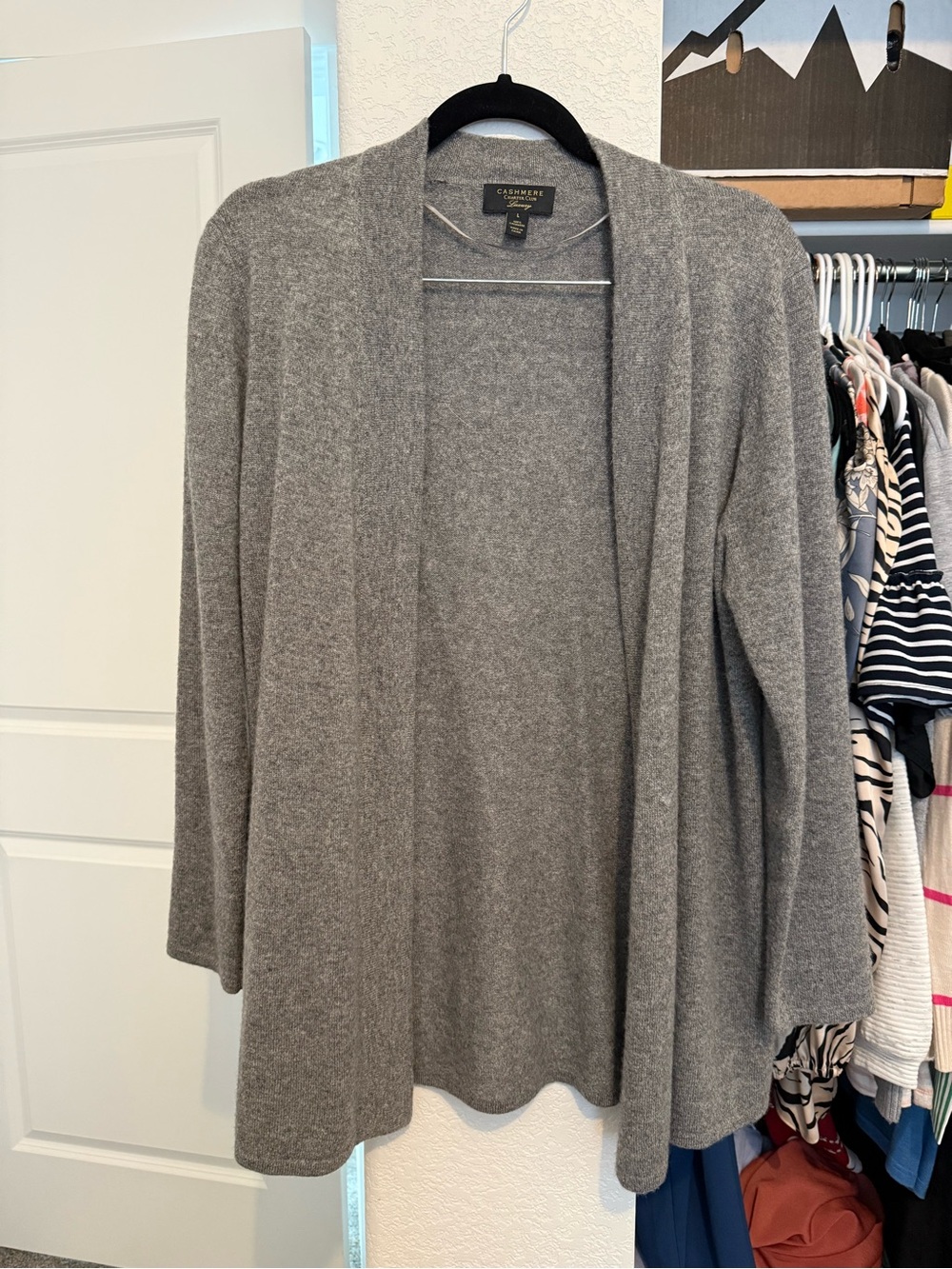 100% Cashmere Open-Front Gray Macy’s Luxury Cardigan - Picture 1 of 3